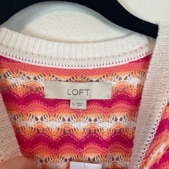 NWT Loft Women's S Pink White Scalloped Halter Sweater Sleeveless Summer 70s - Picture 4 of 9